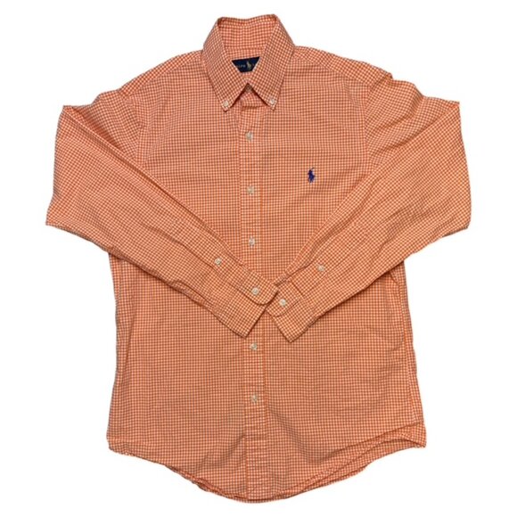 Ralph Lauren Mens Small Orange Gingham Check Long Sleeve Button Down Shirt - Picture 6 of 6